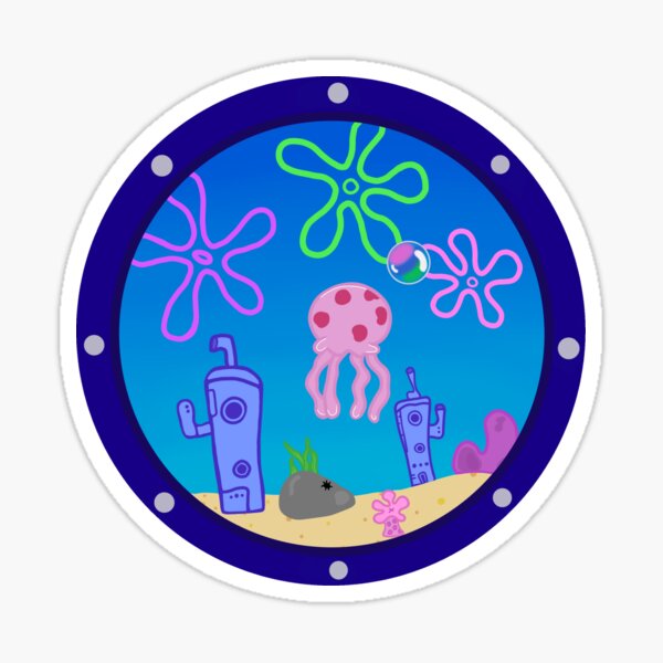 Vista previa del artículo con la obra «Pegatina de ojo de buey de Bob Esponja», diseñado y vendido por lexbotshop.