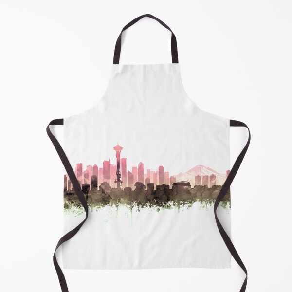 Item preview, Seattle Skyline Watercolor Blush Taupe Green by Zouzounio Art designed and sold by zouzounioart.