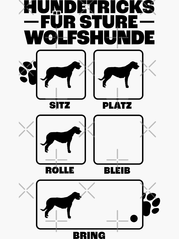 "Irish Wolfhound Dog Tricks Greyhound Humor" Sticker by madgrfx Redbubble