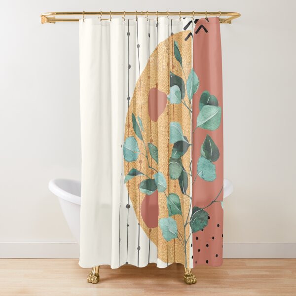 Eucalyptus Branch Abstract geometry Watercolor Tropical Boho Minimalist Art with warm earthy tones and pastel colors with solid and soft gradient shapes XII Shower Curtain