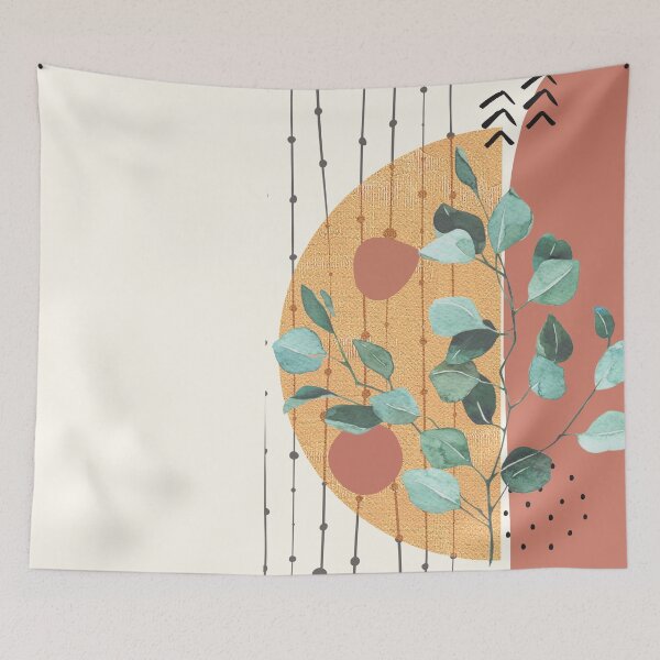 Item preview, Eucalyptus Branch Abstract geometry Watercolor Tropical Boho Minimalist Art with warm earthy tones and pastel colors with solid and soft gradient shapes XII designed and sold by AbstractTrace.