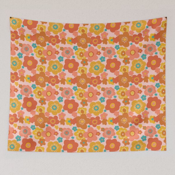 Item preview, Pink, orange, yellow, teal floral daisy hippie retro 70s inspired  designed and sold by DesertAloha.