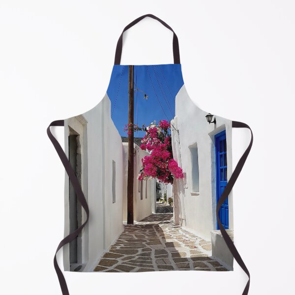 Item preview, Paros island, Beautiful pink flower bordering white houses designed and sold by Yellowsprint.