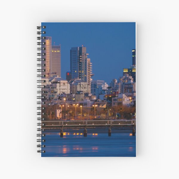 city lights and twilight hour at Tel Aviv Spiral Notebook