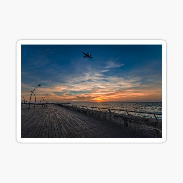 a cinematic moment at the Tel Aviv port Sticker