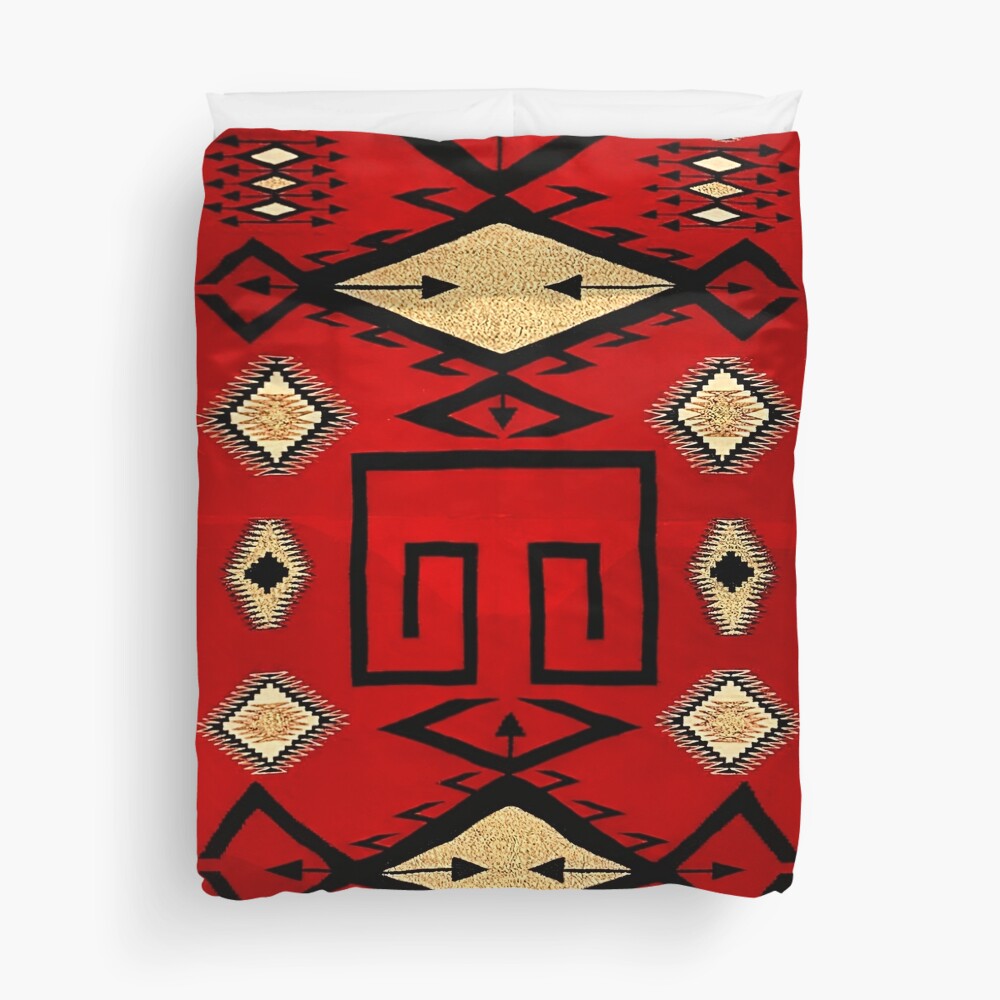 1890s RED GOLD NAVAJO TAPESTRY - DEEP RICH COLOR SCAN Duvet Cover