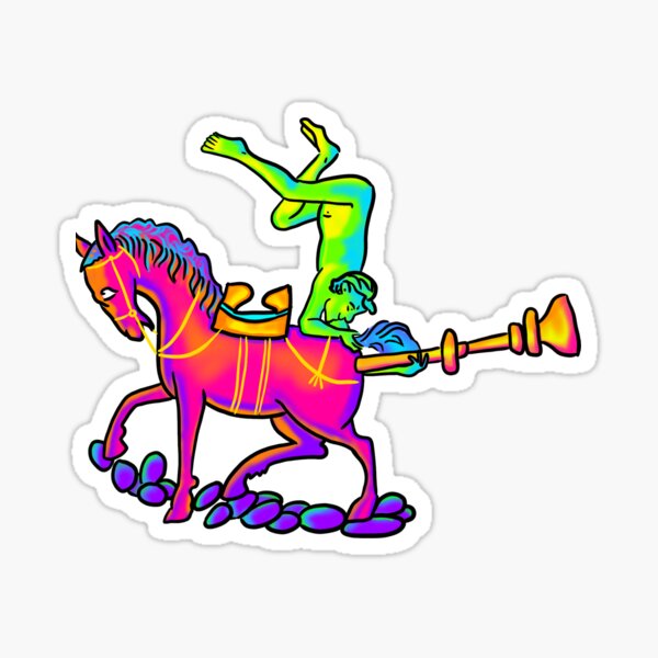 Horrendous Medieval Art Butt Trumpet Horse 90s retro colorful Sticker