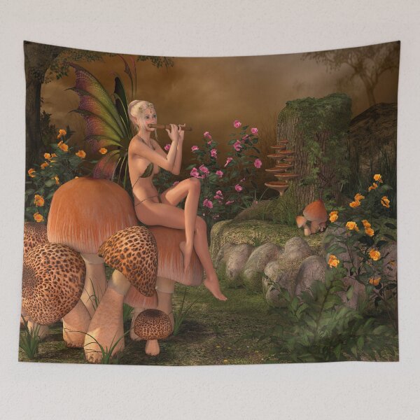 Item preview, Flute Playing Forest Fairy Siting On A Mushroom  designed and sold by 108dragons.