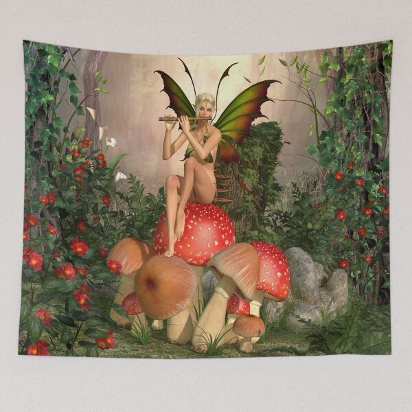 Item preview, Fairy Forest Flute Player Sitting On A Mushroom designed and sold by 108dragons.