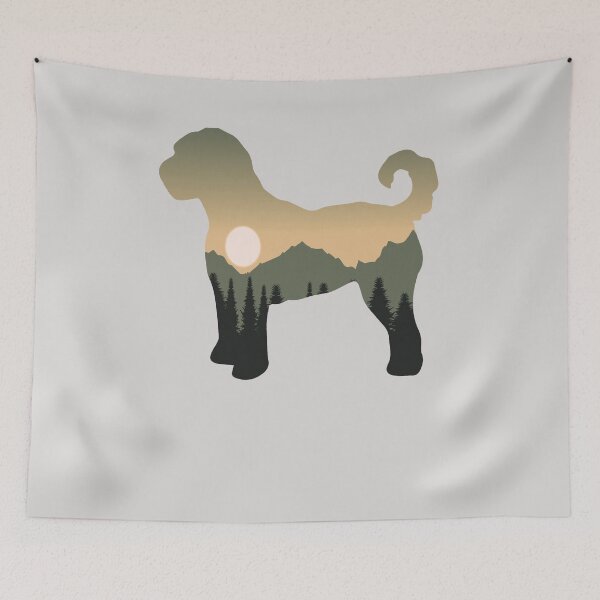 Item preview, goldendoodle dog forest mountain sunset gift designed and sold by alaechamlal.