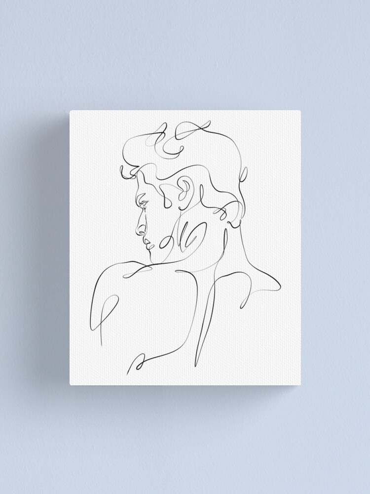 Male handsome face one line drawing Canvas Print by BondingSoul