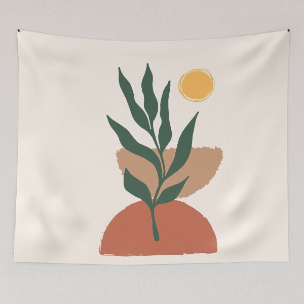 Artikelvorschau, Einzelner Eukalyptuszweig in grünem abstraktem Aquarell tropischer Boho minimalistischer Kunst mit warmen Erdtönen und Pastellfarben mit festen und weichen Farbverlaufsformen mit Sonne entworfen und verkauft von AbstractTrace.
