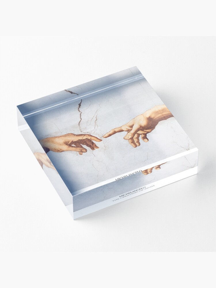 Alternate view of The Creation of Adam Michelangelo Fingers Touching Acrylic Block