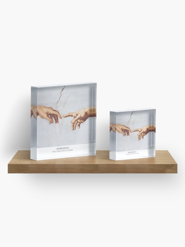 Alternate view of The Creation of Adam Michelangelo Fingers Touching Acrylic Block