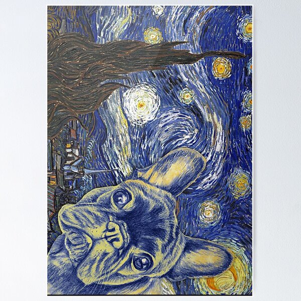 Item preview, French Bulldog Starry Night Vincent Van Gogh Poster designed and sold by DalimilKoleno.