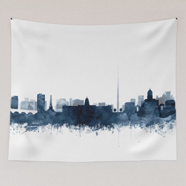 Item preview, Dublin Skyline Watercolor Navy Blue by Zouzounio Art designed and sold by zouzounioart.