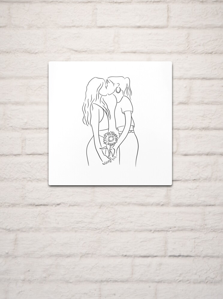 Tablier for Sale avec l'œuvre « Dessin au trait Couple de lesbiennes » de  l'artiste Tinteria