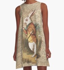 White Rabbit Alice in Wonderland Vintage Art A-Line Dress