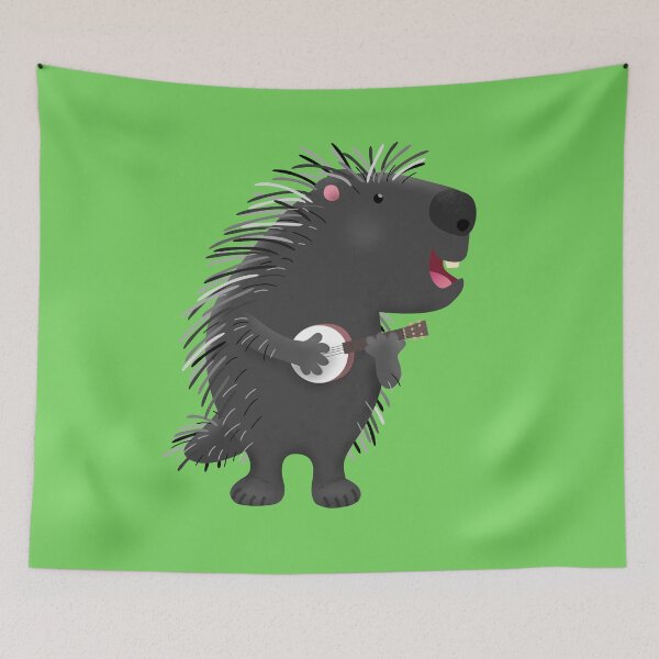 Item preview, Cute funny porcupine playing banjo cartoon designed and sold by FrogFactory.