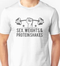 Camiseta unisex Sexo, pesos y batidos de proteínas