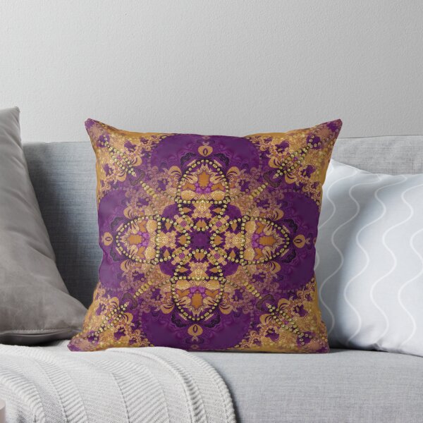 Mustard Gold and Purple Fuchsia Geometry Throw Pillow