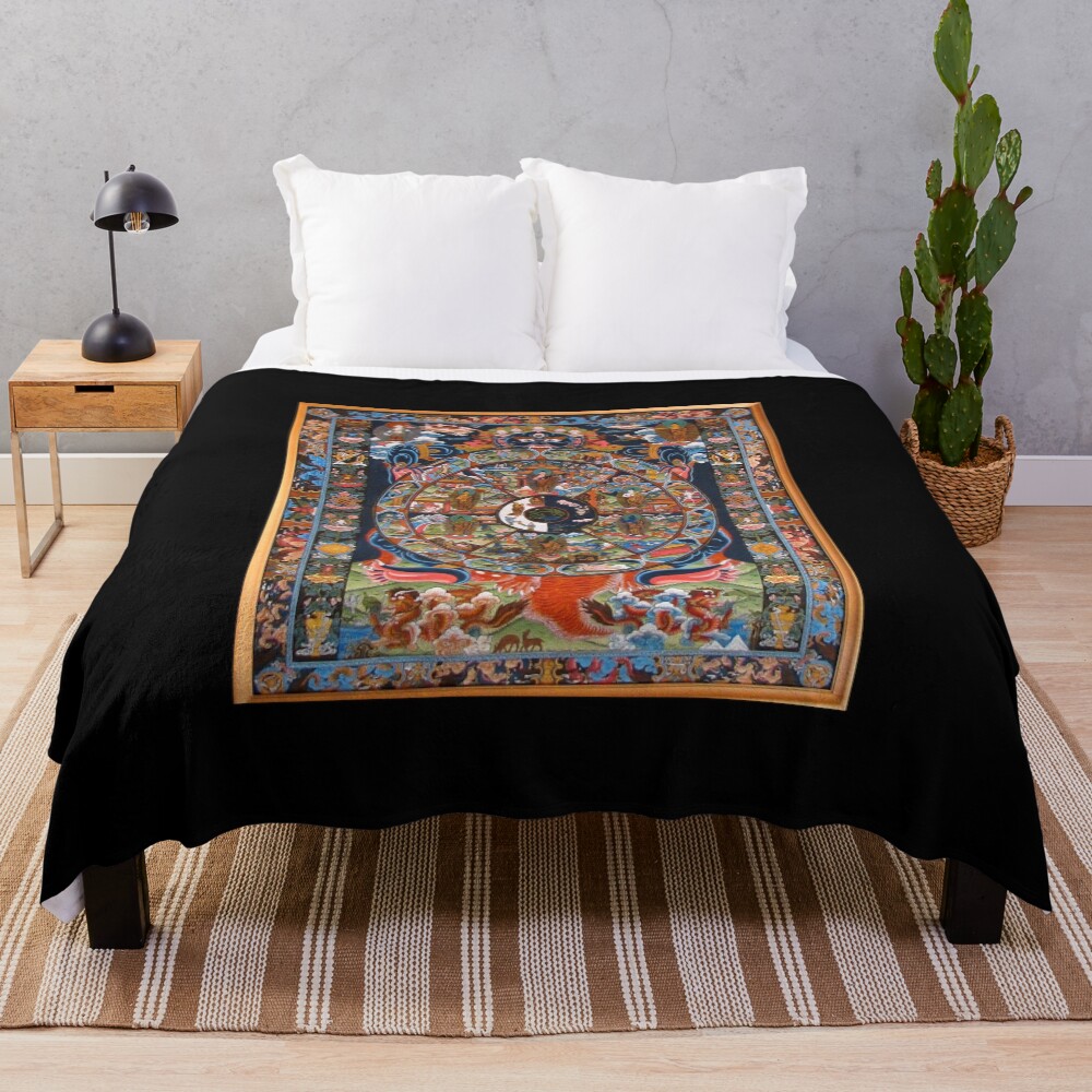 Tibetan Buddhist Wheel of Life Throw Blanket