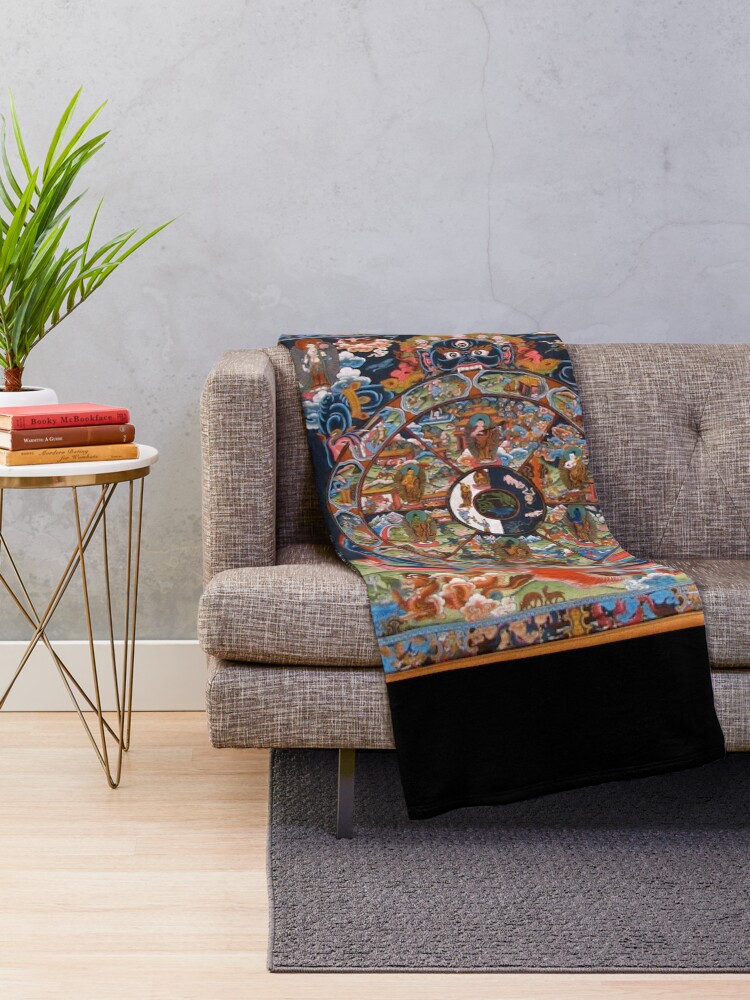 Alternate view of Tibetan Buddhist Wheel of Life Throw Blanket