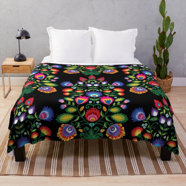Polish Folklore Wycinanki Throw Blanket
