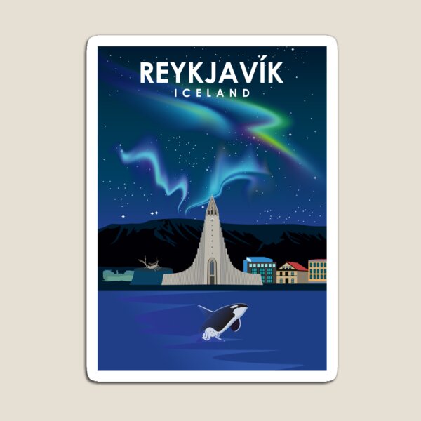 Item preview, Reykjavik Iceland northern lights Travel Poster designed and sold by Stadify.