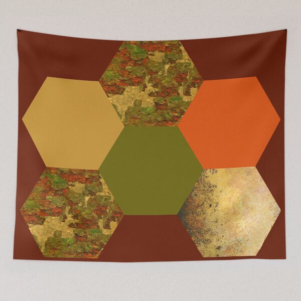 Item preview, Rusty / Army Design Green Orange Gold and Rust Hexagons Honeycomb designed and sold by BilgePaksoylu.