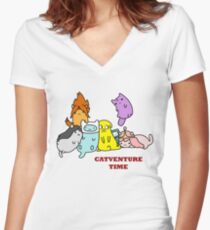 Catventure Time Women's Fitted V-Neck T-Shirt