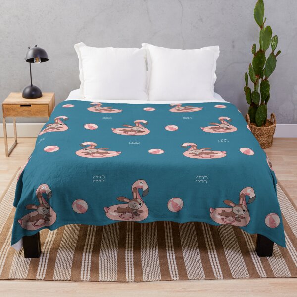 Item preview, Flamingo floatie with beach bunny and beach ball swimming in the waves in the water designed and sold by TrueType.