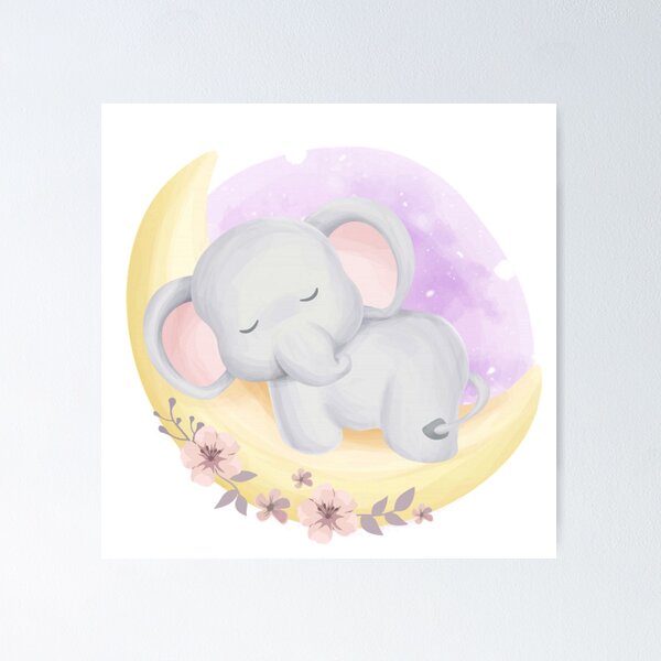 Item preview, cute baby elephant sleepy moon designed and sold by romio006.