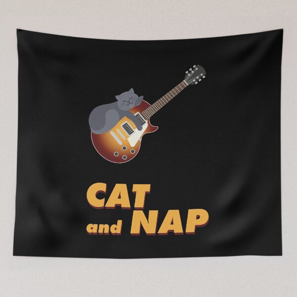 Item preview, Relaxed Cat on Rock Guitar | British Shorthair | Catnap | Sunburst designed and sold by Fluffy-Vectors.