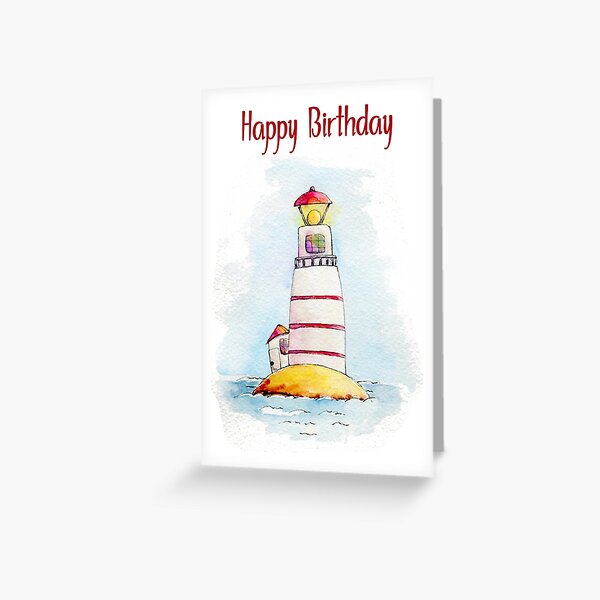 Cartoon Lighthouse Card - Happy Birthday - Red Greeting Card