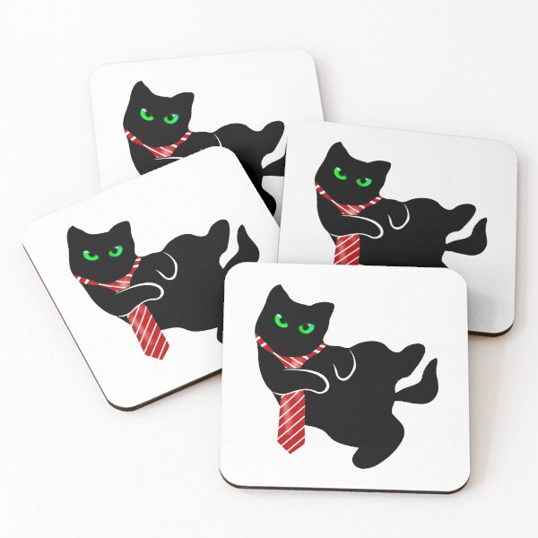 Item preview,  Lazy black cat with green eyes and a striped red tie designed and sold by Galina Kostyaeva.