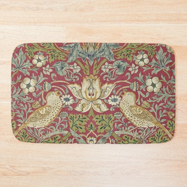William Morris Strawberry Thief Minor Red Floral Botanical Bath Mat
