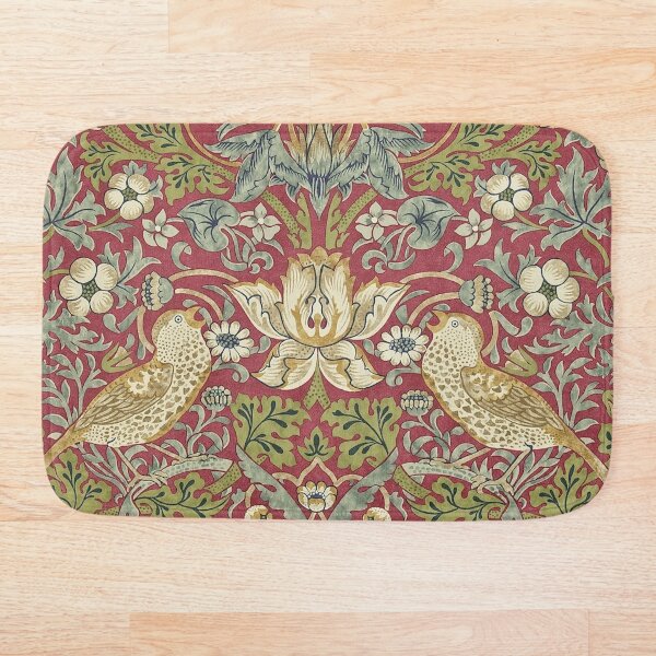 William Morris Strawberry Thief Minor Red Floral Botanical Bath Mat