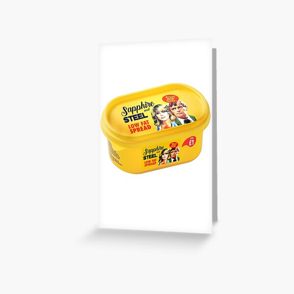A tub of Sapphire & Steel low-fat spread Greeting Card