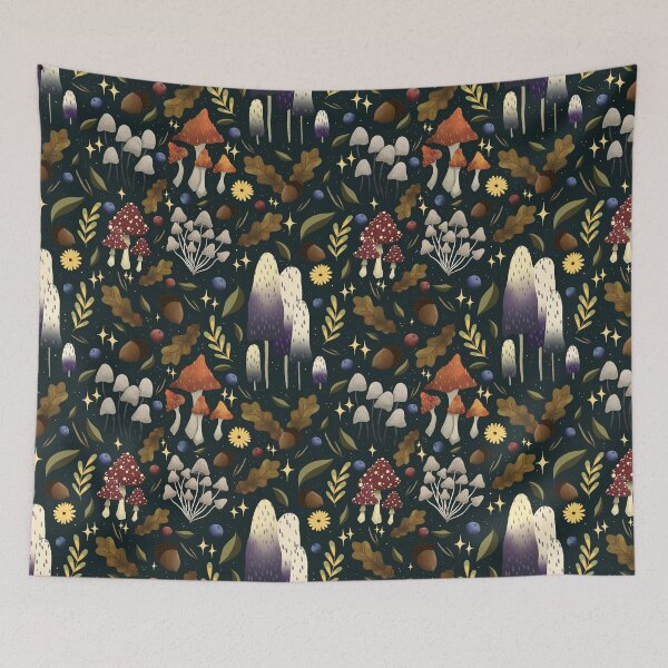 Item preview, Wild forest mushrooms, mirage green designed and sold by BrutalaBerit.