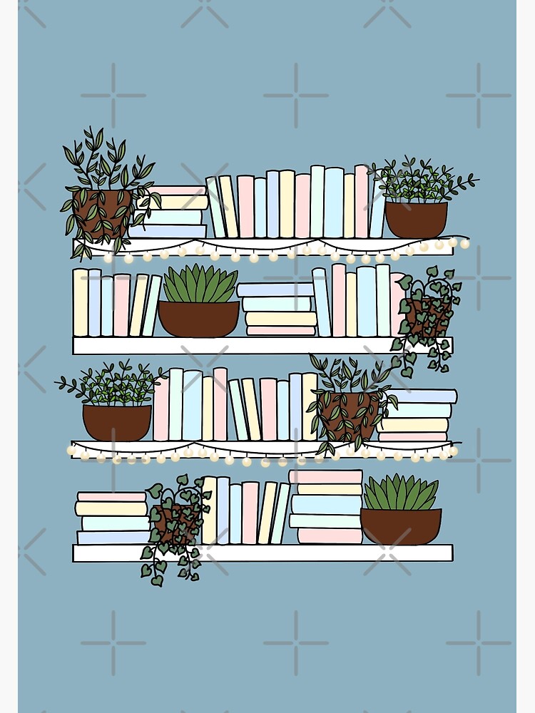 "Pastel Bookshelf with Plants Bibliophile print Plant lover