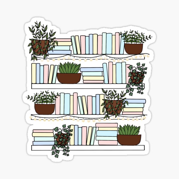 "Pastel Bookshelf with Plants Bibliophile print Plant lover