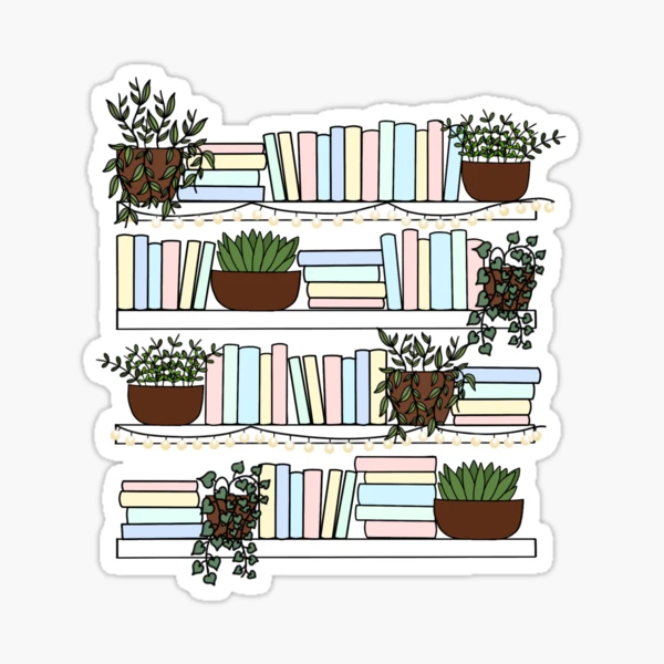 Bookshelf Sticker, Bookish Stickers, Book Stickers, Plant Stickers