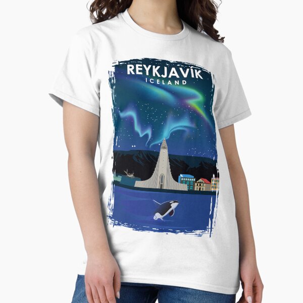 Item preview, Reykjavik Iceland northern lights Travel Poster designed and sold by Stadify.