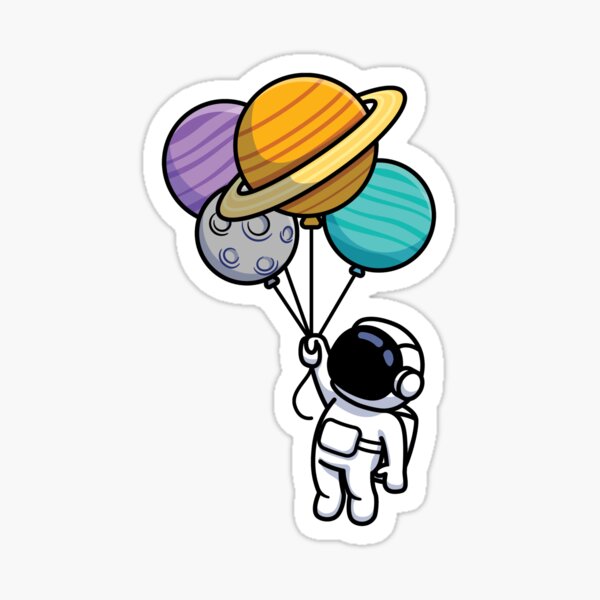 Cute Astronaut Floating With Love Balloon Cartoon - Cute Astronaut Floating  With Balloon - Sticker