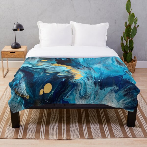 Item preview, Shades of Blue and Gold Ocean Inspired Abstract Fluid Art  designed and sold by CrystalCoast.