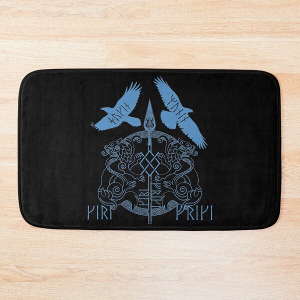 Item preview, Norse Mythology Spear of Odin Gungnir Runes Geri Freki Huginn Muninn Blue designed and sold by BluePagan.