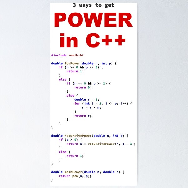Artikel-Vorschau von 3 Möglichkeiten, um Power in C ++ zu bekommen, Quellcode, Software Engineer, Informatik, Programmieren Humor, Big Text, designt und verkauft von Max-Wear.