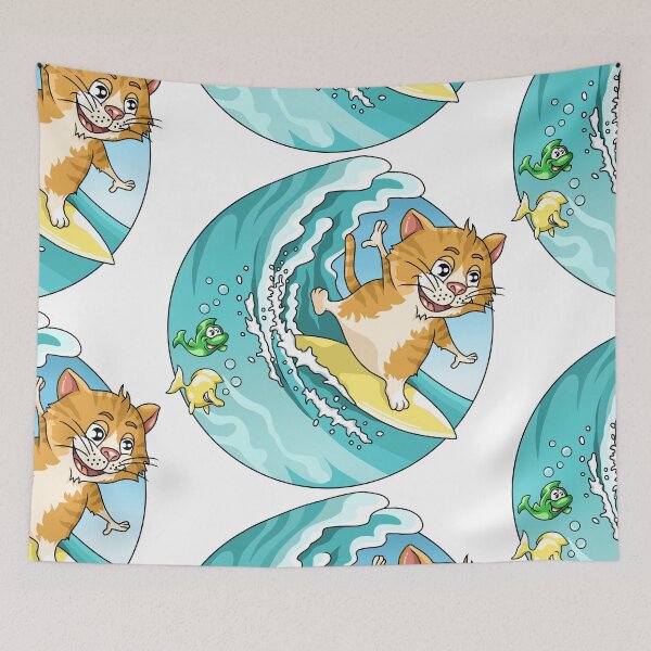 Item preview, Cute surfing cat with fishes designed and sold by ARTemyzz.
