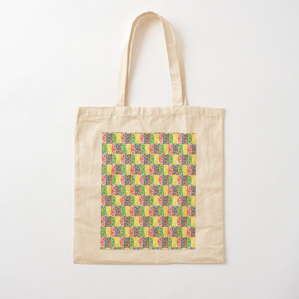 Swish Stamp Pattern - Yellow Green Pink Cotton Tote Bag